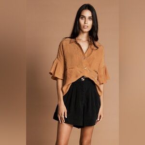 SANCIA Philise Cupro Short Sleeve Flutter Button Up Blouse